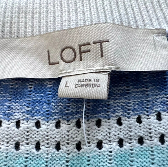 LOFT Striped Pointelle Puff Sleeve V-Neck Cardigan Top NWT Size Large - Picture 7 of 7